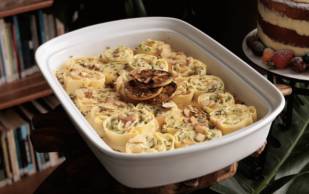 Rondelli de queijos e abobrinha, das encomendas de Ceia de Natal do Quintana em Curitiba.